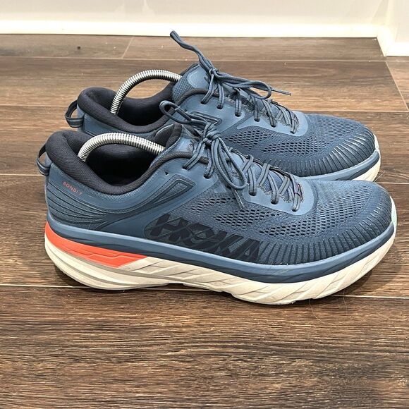 Hoka One One Bondi 7 Men's 12 Running Shoes 1110518 RTOS Blue Teal Orange - Picture 4 of 13